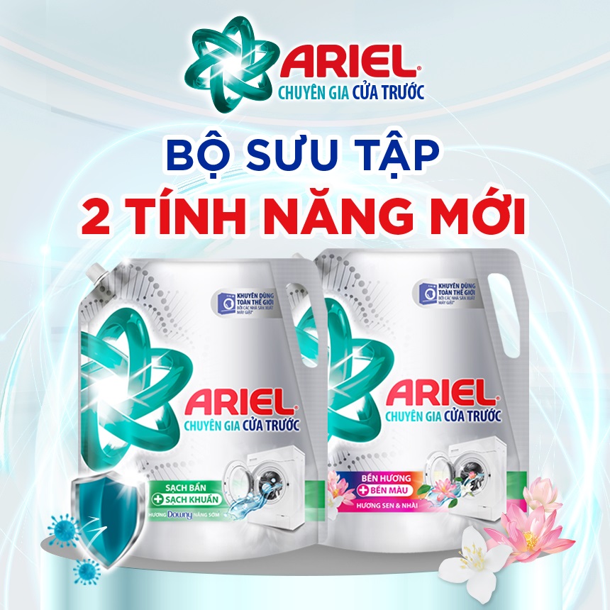 Nước Giặt Ariel Cửa Trước Bền Hương Bền Màu Hương Sen & Lài Túi 3.7KG