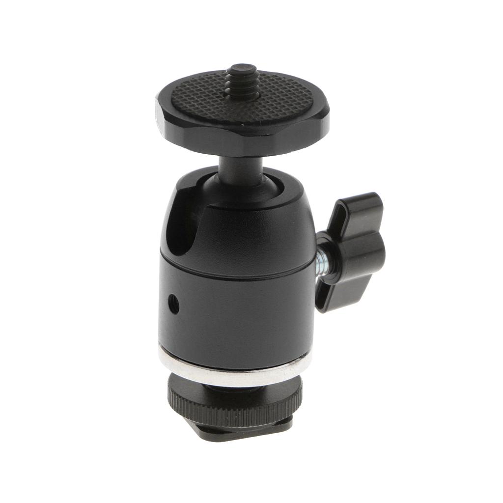 360° Swivel Ball Head 1/4''Screw Mount Tripod Hot Shoe for DSLR/SLR Black