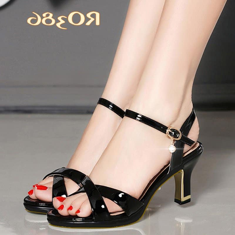 Giày sandal nữ cao gót 7 phân hàng hiệu rosata hai màu đen xám ro386