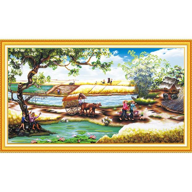 Tranh Đính Đá LÀNG QUÊ THANH BÌNH. Kích Thước: 1m x 58cm - 1m8 x 1m1