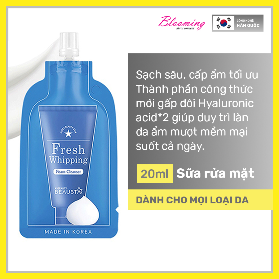 Sữa rửa măt tạo bọt sạch sâu lỗ chân lông, không gây kích ứng da Beausta Fresh Whipping Foam Cleaner 20ml