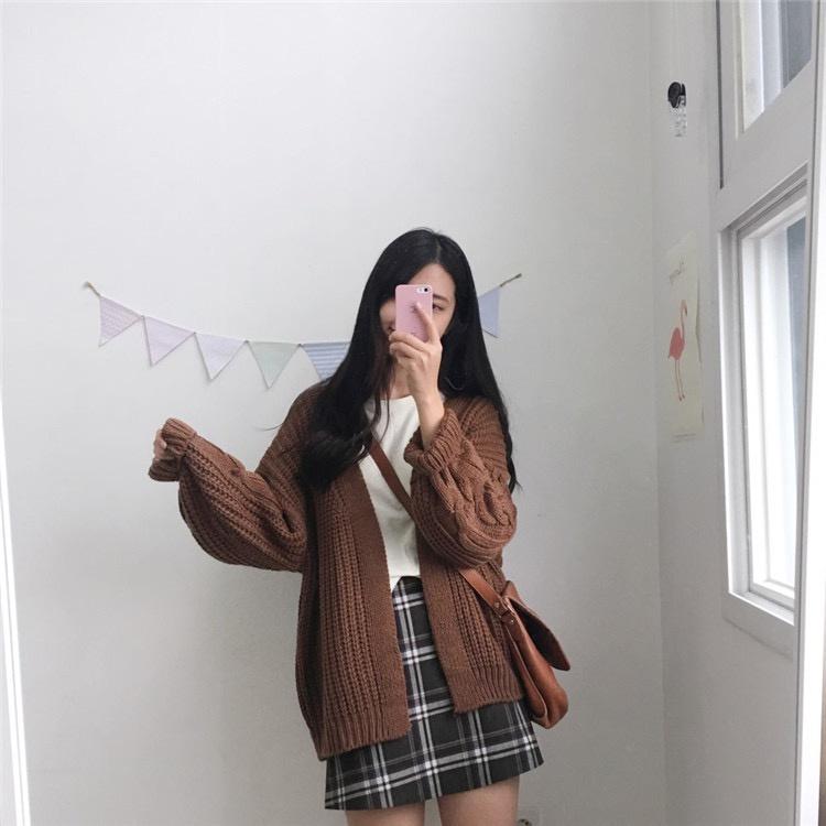 MS335 Áo khoác len cardigan dệt kim sợi to tay vặn thừng