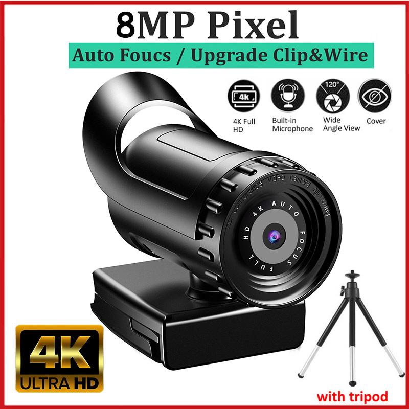 Webcam 4K 2K Lấy nét tự động PC Web Cam kèm quà tặng Chân máy Camera mini 1080P Máy ảnh máy tính xách tay có micrô để phát trực tuyến video YouTube