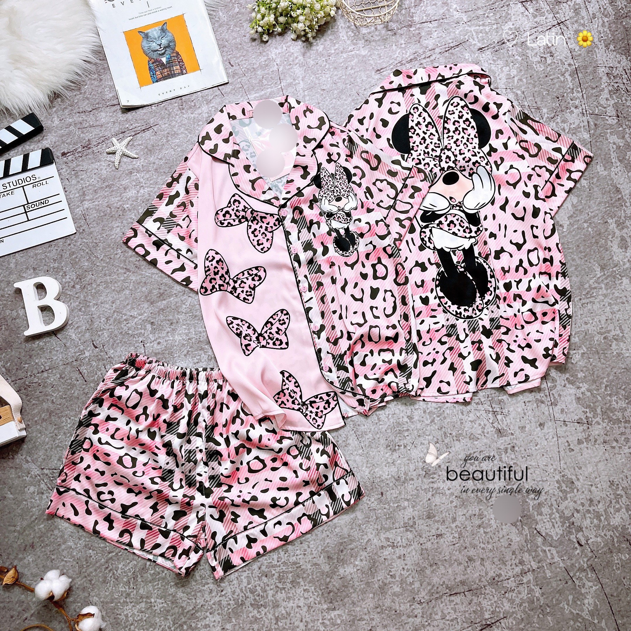 [HCM] (40-56kg, P5) Đồ bộ pijama nữ đùi TNQN chất liệu LATIN in 3D hoạt hình. labubu - maruko - cô bé - tim. LATIN2TNQN