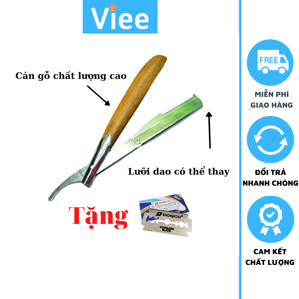 Dao Cạo Râu Tóc Mặt Tỉa Chân Mày Cán Gỗ Đa Năng Tặng Kèm 10 Lưỡi Cạo