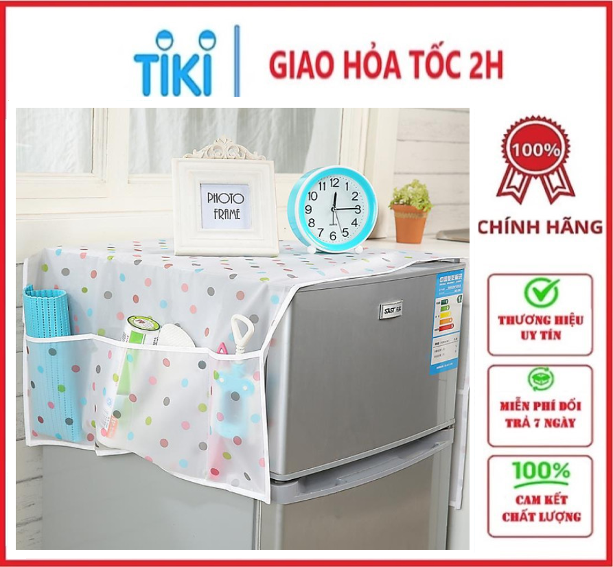 Tấm phủ tủ lạnh, máy giặt, lò vi sóng in hình dễ thương, bảo vệ tủ chống bụi bẩn, chống thấm nước có túi bên hông đựng đồ tiện lợi - giao mẫu ngẫu nhiên