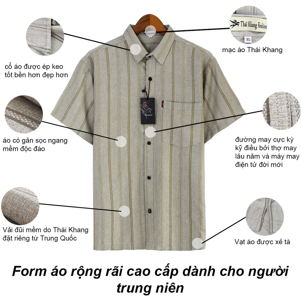 Áo sơ mi nam ngắn tay trung niên vải đũi caro mịn SIÊU MÁT loại áo sơ mi nam người già form rộng rãi thoải mái ADUI15