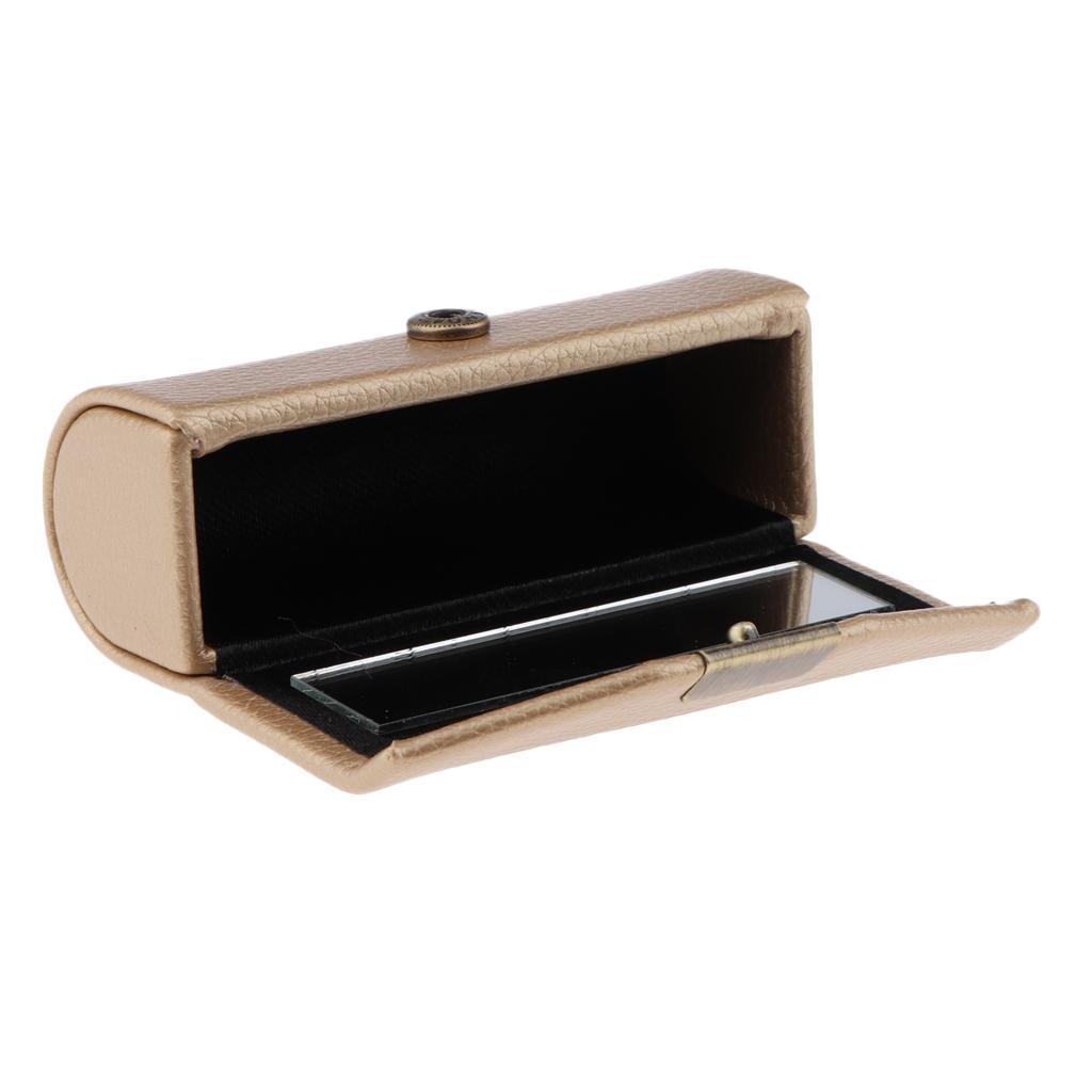 2Pcs Leather Single Lipstick Holder Case Storage Box w/ Small Mirror Gift