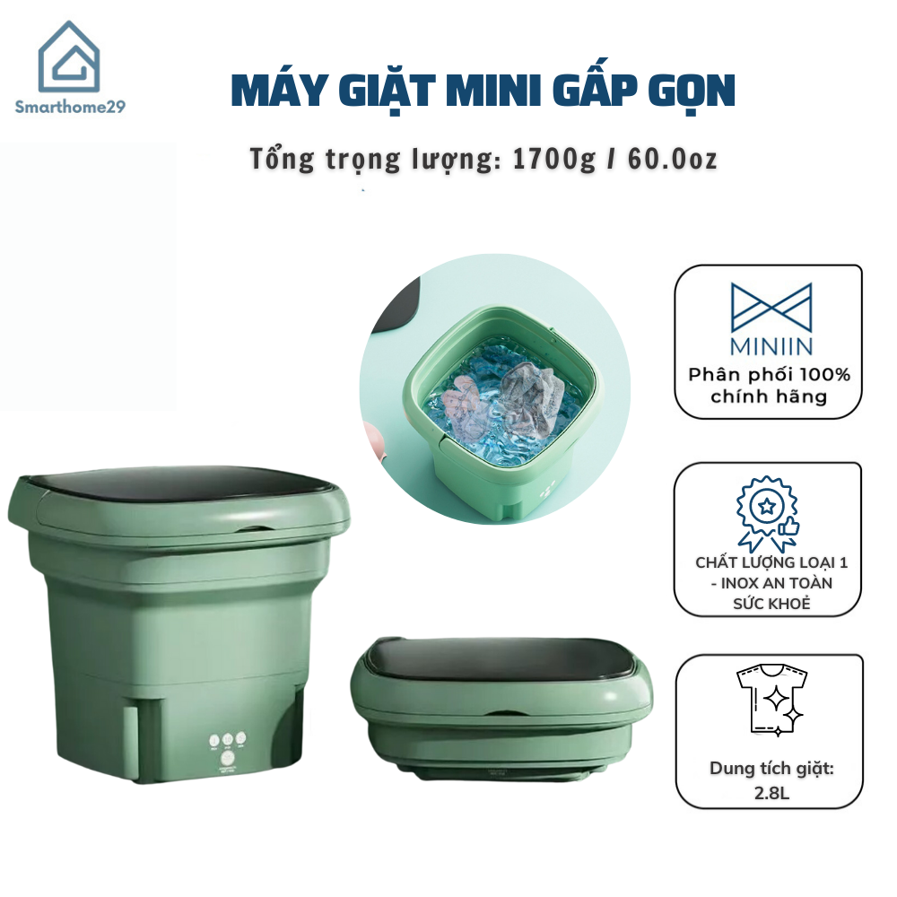 Máy Giặt Mini Cho Bé Máy Giặt Đồ Mini Gấp Gọn Di Động Vắt Khô Khử Khuẩn Bằng Ánh Sáng Xanh Đèn - Hàng Chính Hãng Miniin