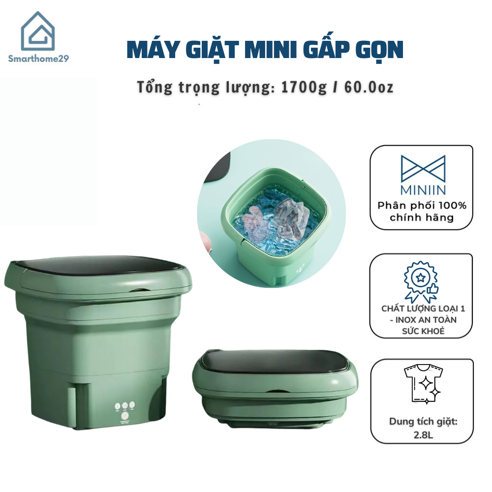 Máy Giặt Mini Cho Bé Máy Giặt Đồ Mini Gấp Gọn Di Động Vắt Khô Khử Khuẩn Bằng Ánh Sáng Xanh Đèn - HÀNG CHÍNH HÃNG MINIIN