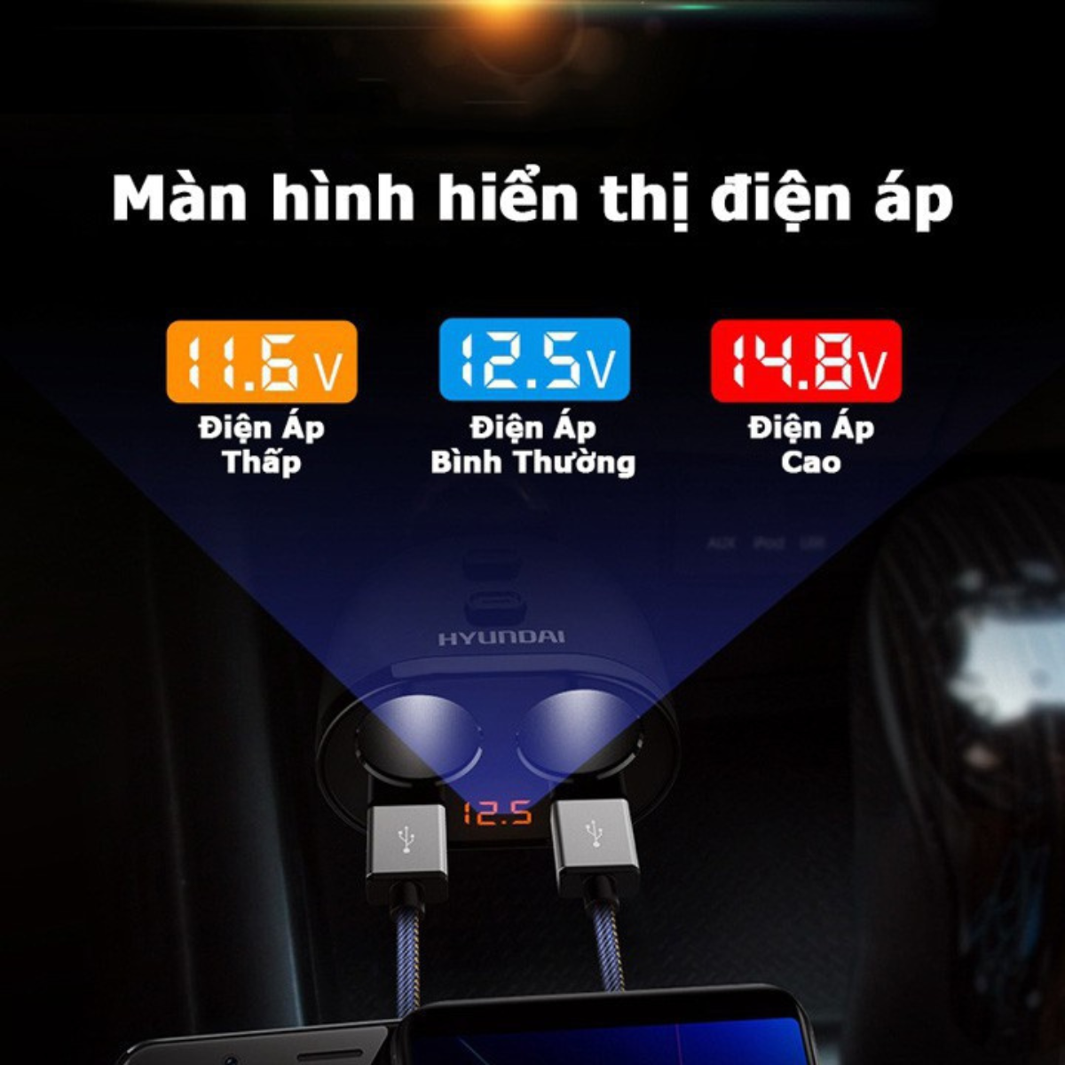 Tẩu sạc nhanh ô tô xe hơi Hyundai HY-10 HY-16 80w/120w QC3.0 - Cốc chia tẩu sạc nhanh phù với mọi dòng xe