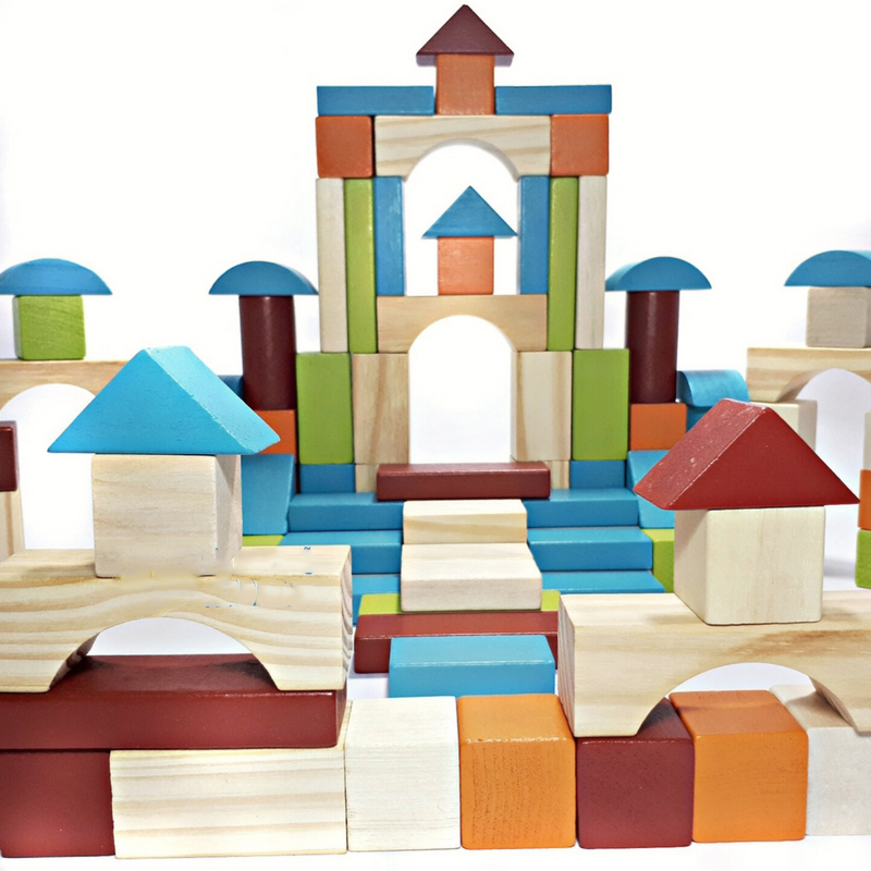 Đồ Chơi Gỗ, Bộ đồ chơi xếp hình 100 khối gỗ xây dựng cho bé thỏa sức tưởng tượng và phát huy sự sáng tạo