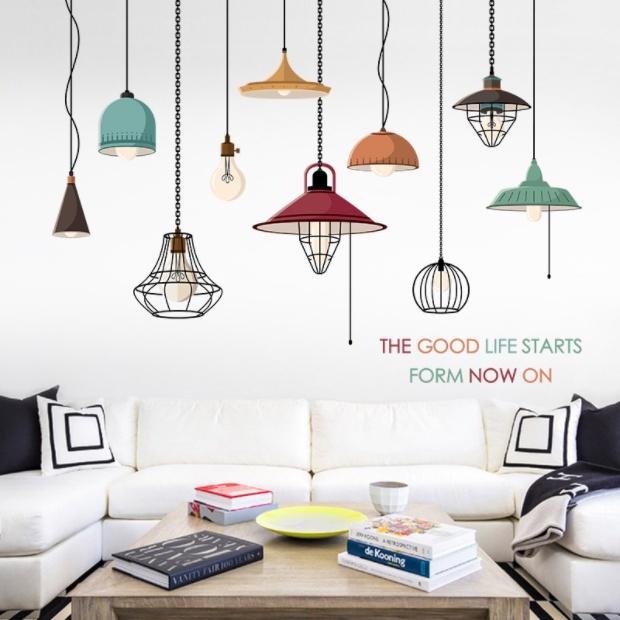 Decal trang trí tường - Rèm màu sắc hiện đại
