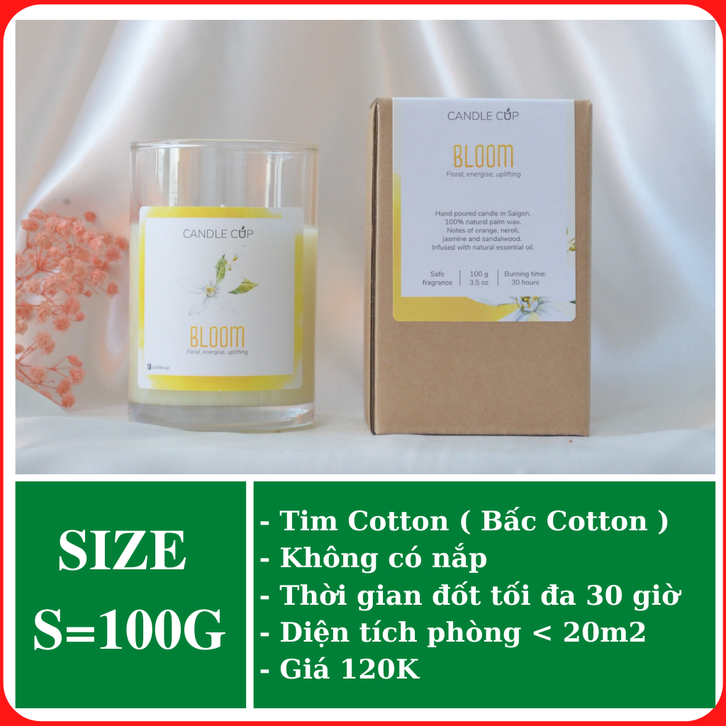 Nến thơm AGAYA CUP (Candle Cup) mùi BLOOM - Nến thơm tinh dầu thiên nhiên mùi hương của mùi xuân