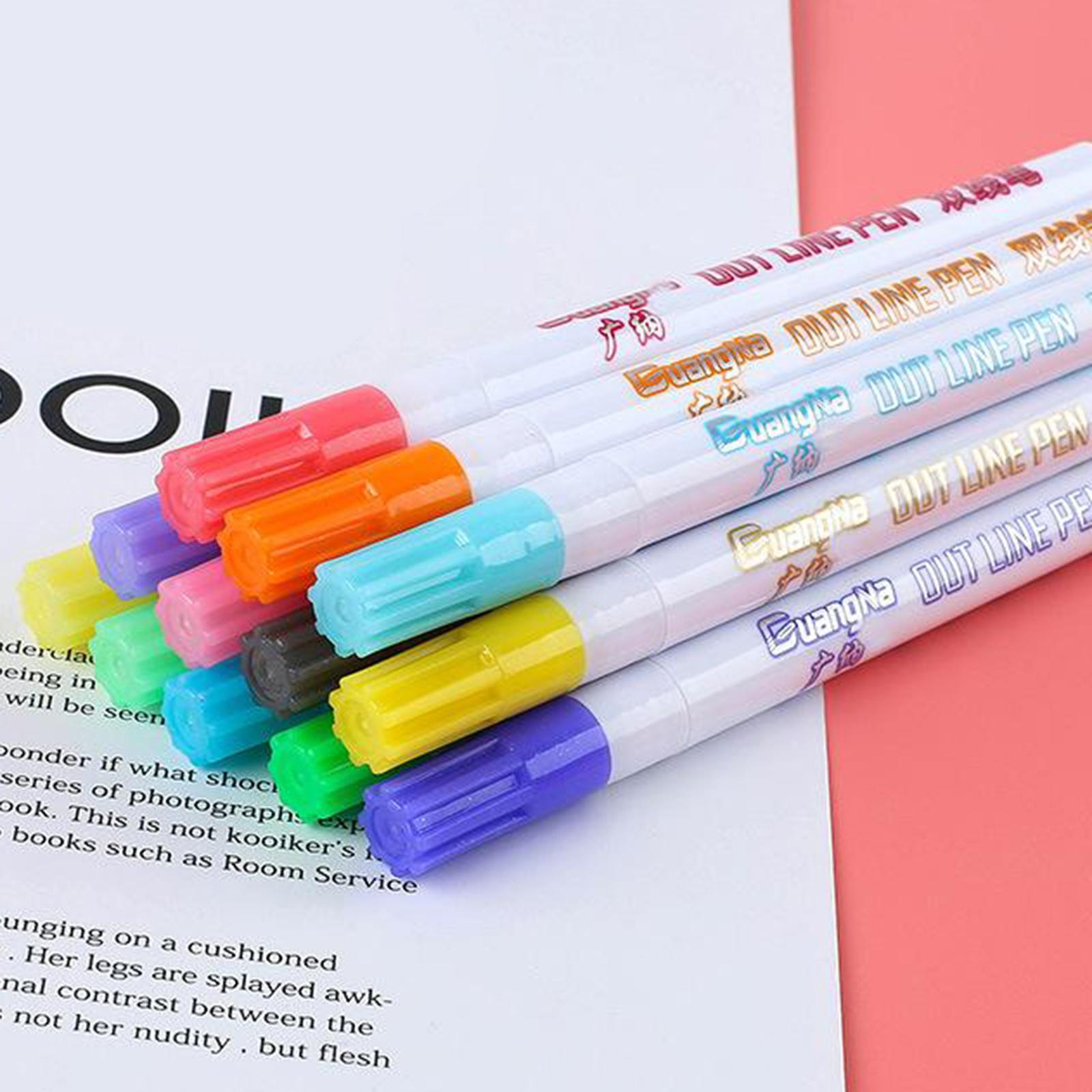 2.0mm Self Outline Metallic Markers 8 Colors Double Line Drawing Pen Craft DIY