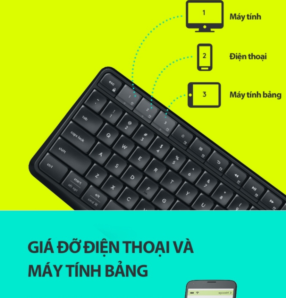 Bàn phím không dây Logitech K375s có kèm giá đỡ linh hoạt - USB Unifying, Kết nối 3 thiết bị, phím gõ thoải mái không ồn, phù hợp Laptop/Điện thoại/Tablets