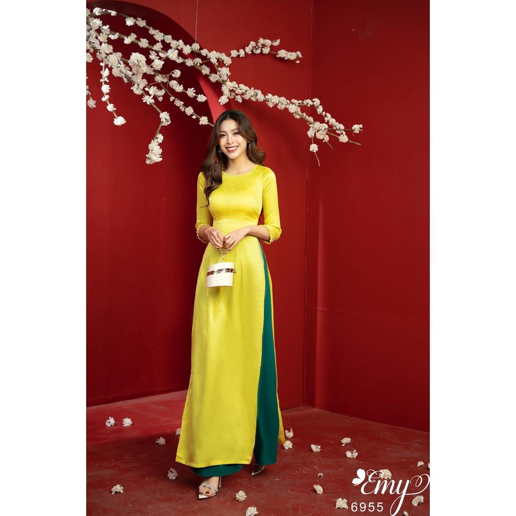 EMY EM6955 Bộ Áo Dài Gấm Vàng