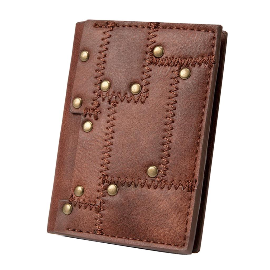 Brown PU Leather Small Billfold Slim Wallet Credit Cards ID Money