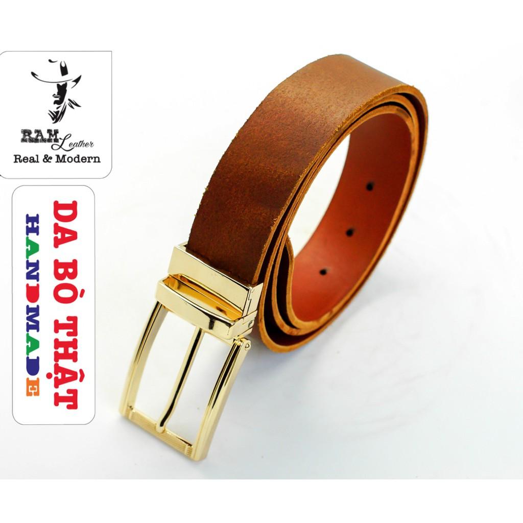 Thắt lưng nam da bò lộn cao cấp khóa vàng bền chắc - RAM Leather