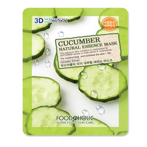 Bộ 10 Gói Mặt Nạ Dưỡng Ẩm Trắng Da 3D Foodaholic Cucumber Natural Essence Mask 23ml x10