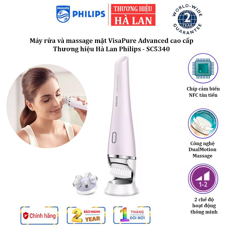 Máy rửa mặt và massage mặt Philips VisaPure Advanced SC5340 - HÀNG NHẬP KHẨU