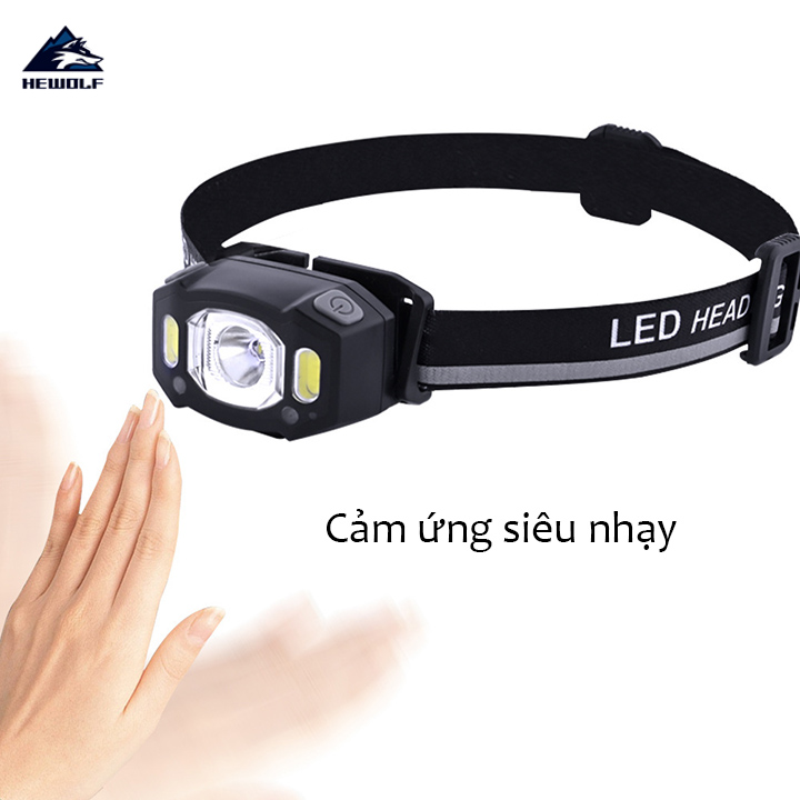 Đèn pin siêu sáng cầm tay có cảm ứng thông minh đèn pin đội đầu mini siêu sáng chiếu tầm xa có đèn báo hiệu HWB32S hàng chính hãng Hewolf