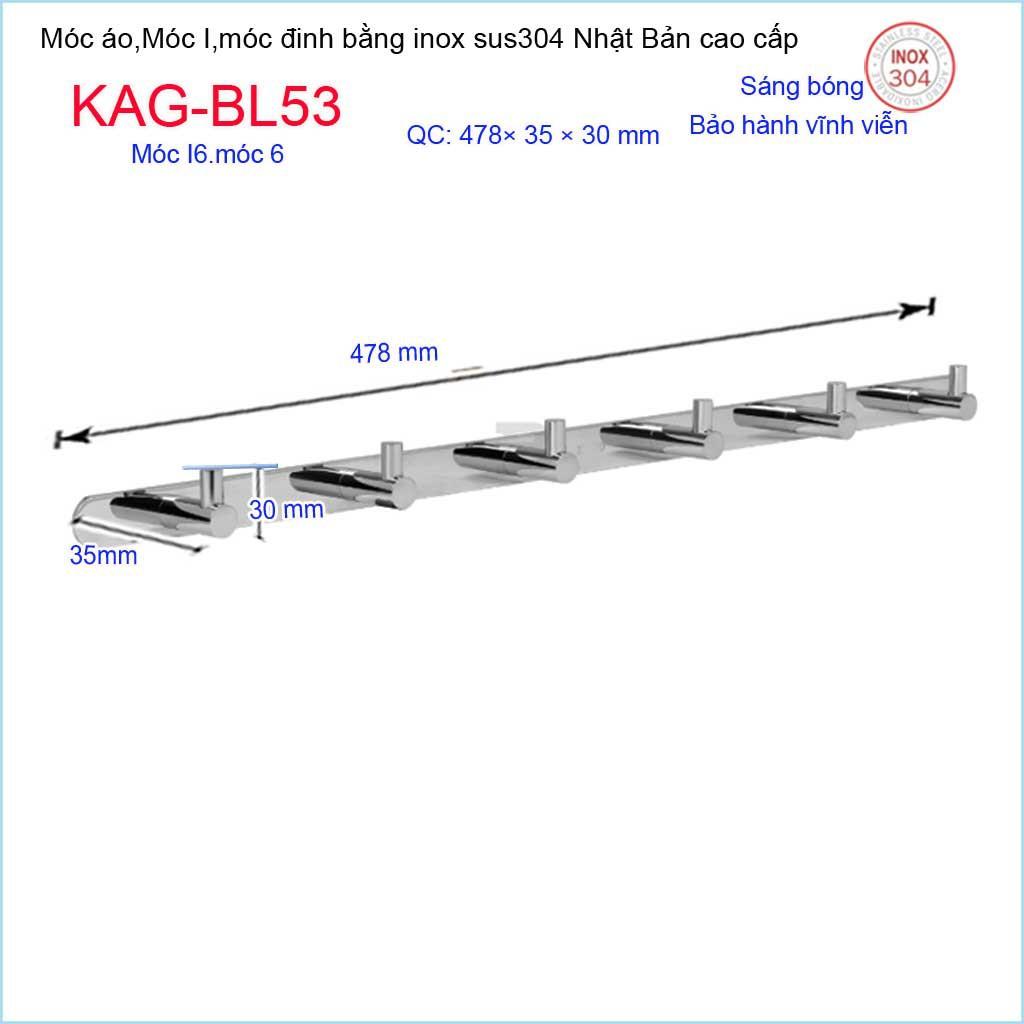 Móc treo đồ phòng tắm, Phụ kiện phòng tắm cao cấp Kace, Móc I6 treo đồ inox 304 Nhật Bản KAG-BL53