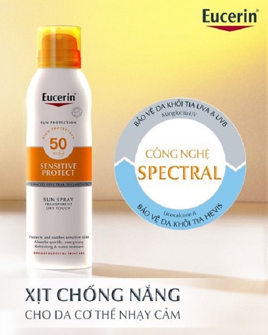 Eucerin Xịt Chống Nắng Toàn Thân Sun Spray Transparent Dry Touch Sensitive Protect SPF 50 200ml