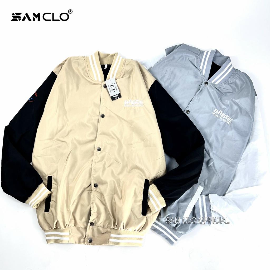 Áo khoác bomber vải dù 2 lớp nam nữ SAM CLO - Áo khoác gió phong cách bóng chày JACKET form rộng unisex thêu chữ BADGE