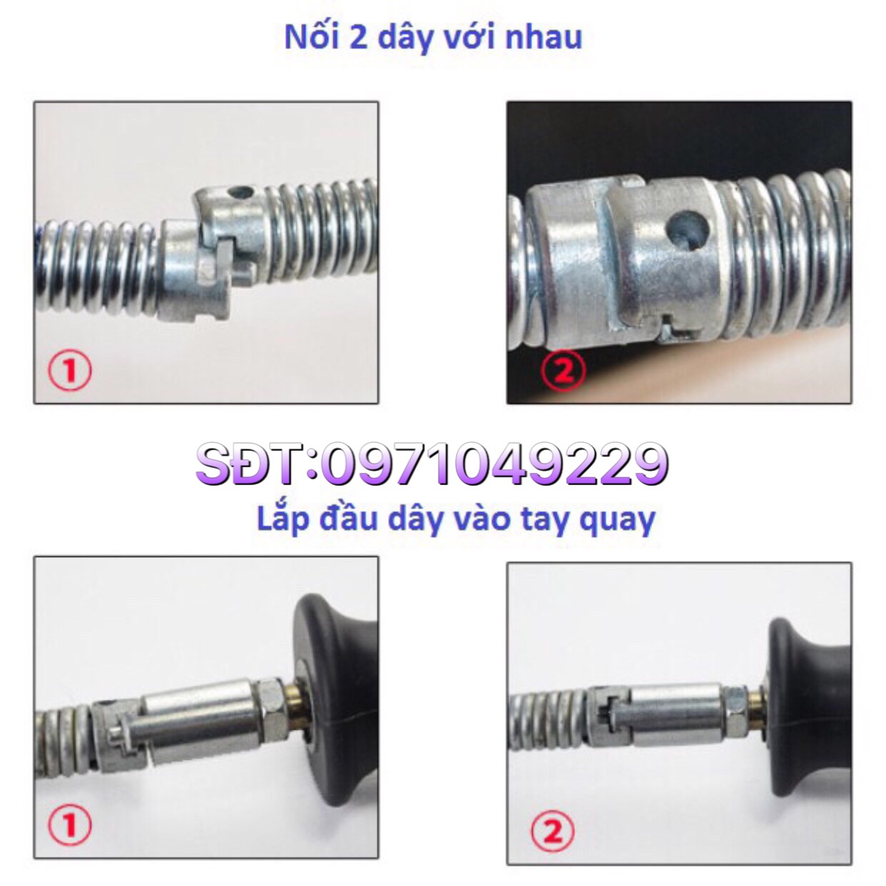 Dây Thông Tắc Cống Phi 16 Dung Tay Quay - dài 21m(gồm 1 tay quay + 21m dây+ bộ 6 đầu thông+ 1đầu kết nối máy khoan )