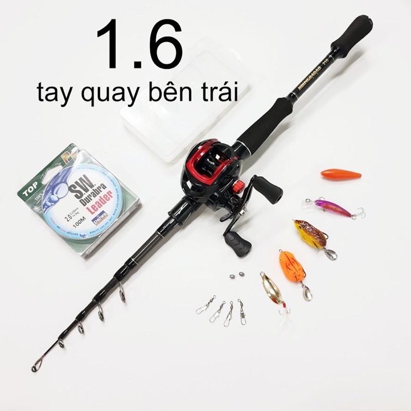 Bộ cần câu lure máy ngang rút gọn 60cm chất liệu carbon nhiều size kèm máy ngang và mồi lure