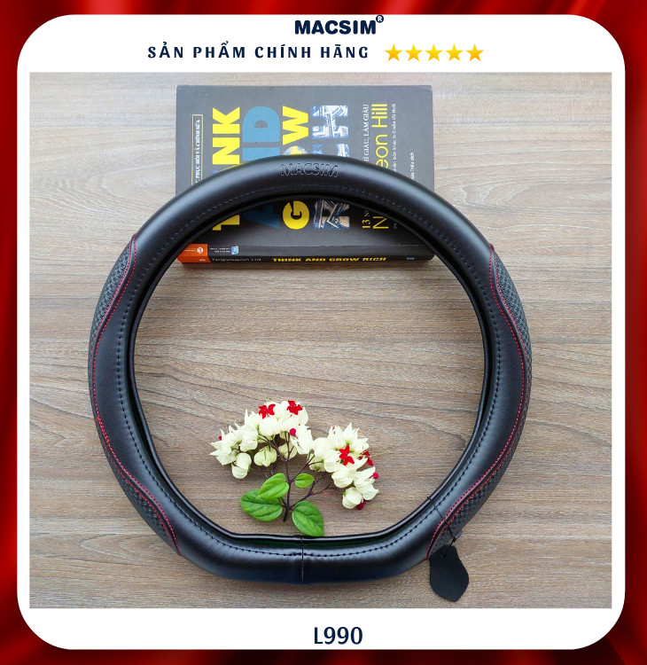 Bọc vô lăng cao cấp Macsim mã Dcut mã L990 màu đen chỉ đỏ
