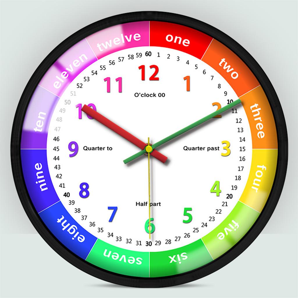 12'' Colorful Wall Clock Kids School Classroom Telling Time