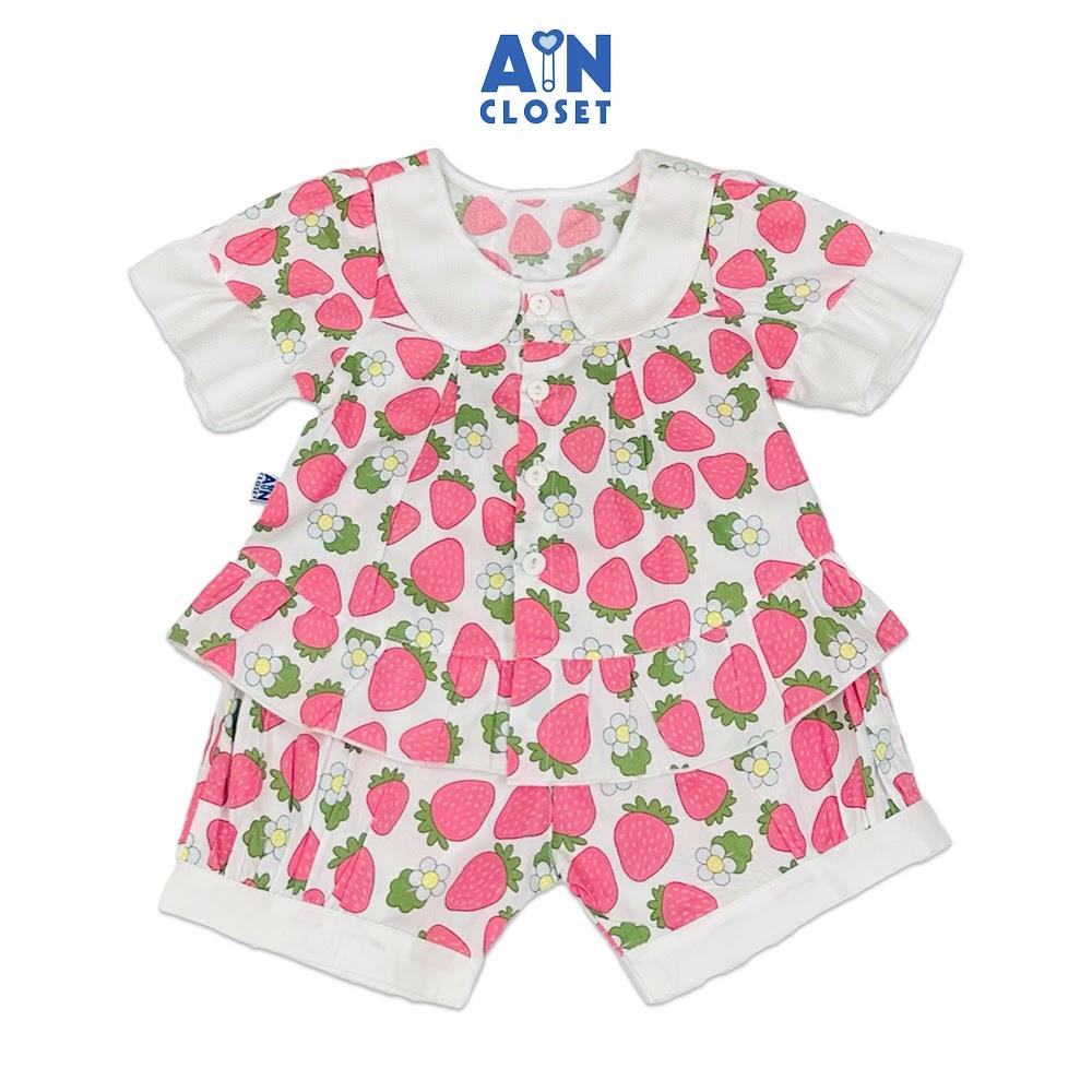 Bộ quần áo Ngắn bé gái họa tiết Dâu Hồng Cotton - AICDBGIADMQG - AIN Closet