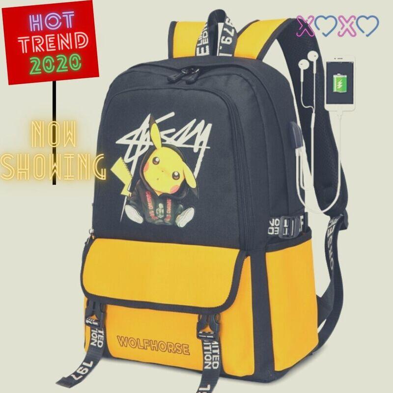 Balo Nam Đi Học Unisex Chống Nước - Balo Nữ Đi Học Ulzang Có Ngăn Đựng Laptop - Balo Pikachu Luffy