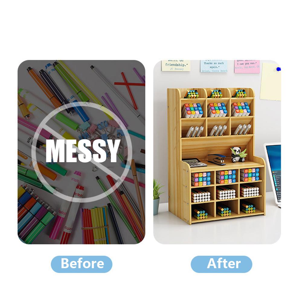 Hộp đựng bút để bàn bằng gỗ Với 9 ngăn nghiêng và 6 ngăn đáy phẳng cho gia đình