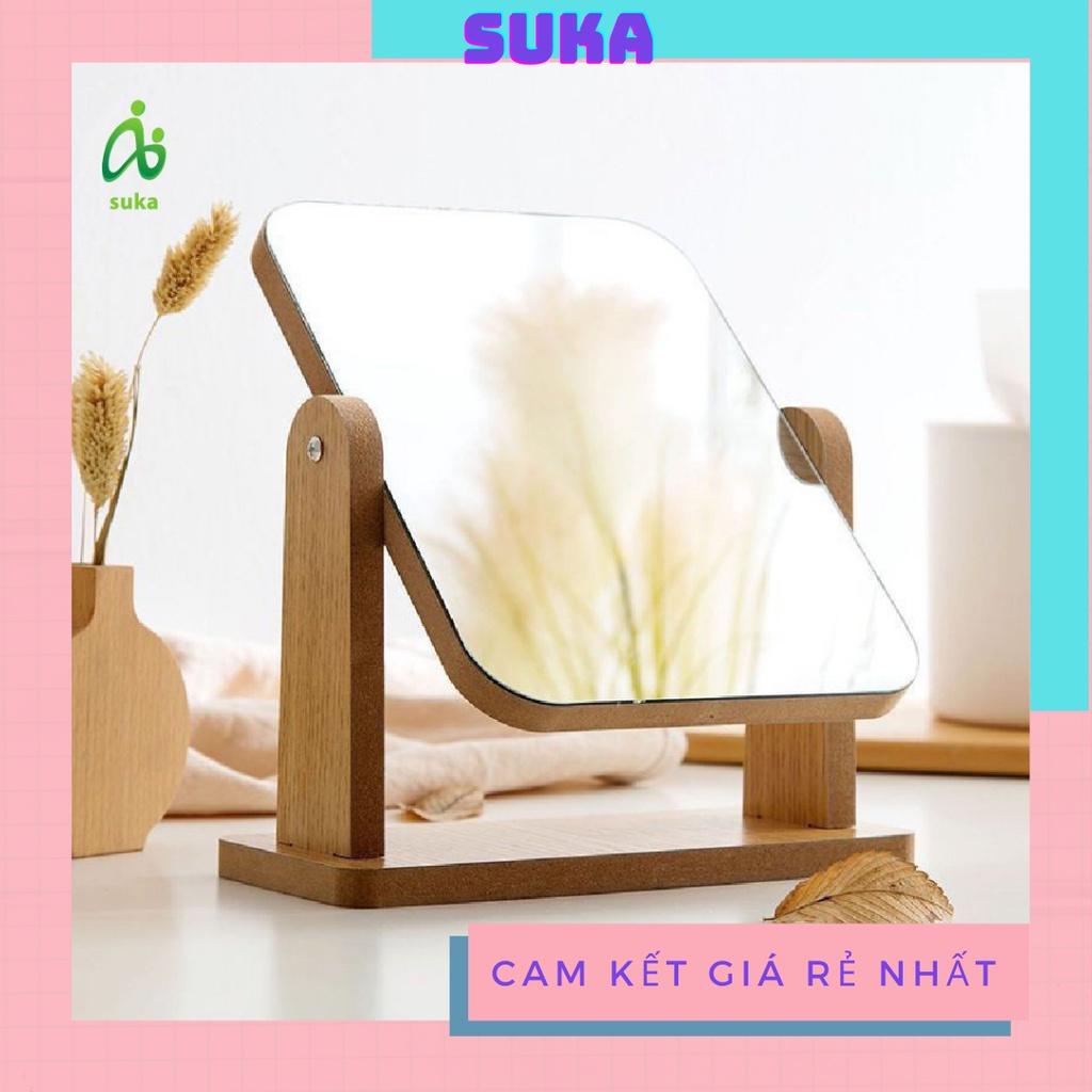 Gương trang điểm-Gương gỗ để bàn trang điểm đế xoay 360 độ size to 22x24cm SK