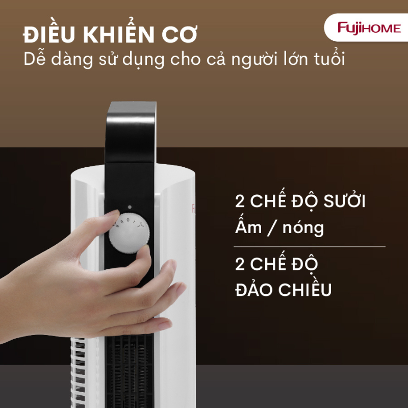 Quạt sưởi gốm Ceramic FUJIHOME FH2000M, Điều khiển cơ bền bỉ, Làm ấm nhanh, Tiết kiệm điện, Hàng chính hãng bảo hành 24 tháng