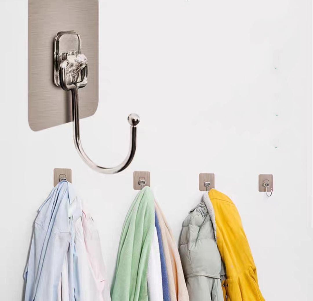 Móc dán nhựa inox siêu dính dán tường treo đồ dùng nhà bếp phòng tắm bàn làm việc, trang trí decor nhà cửa - 5 móc - 10 móc
