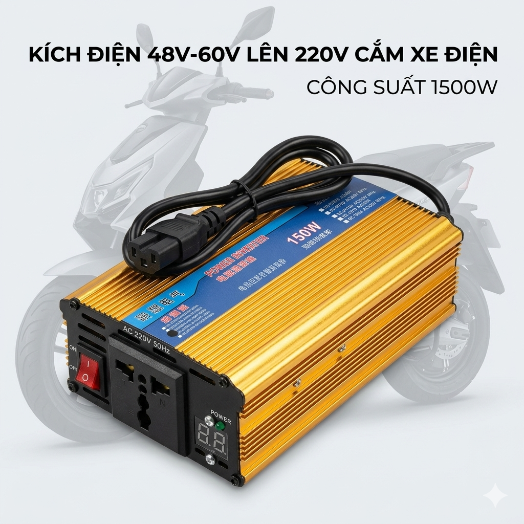 Inverter 48V-60V Lên 220V Cho Xe Điện – Bộ Chuyển Đổi Điện An Toàn, Dễ Sử Dụng, Có Sẵn Jack