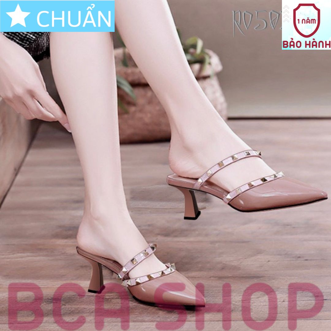 Giày cao gót nữ hở gót 7p RO503 ROSATA tại BCASHOP mũi nhọn, viền gai kim loại sành điệu, thời trang - màu hồng