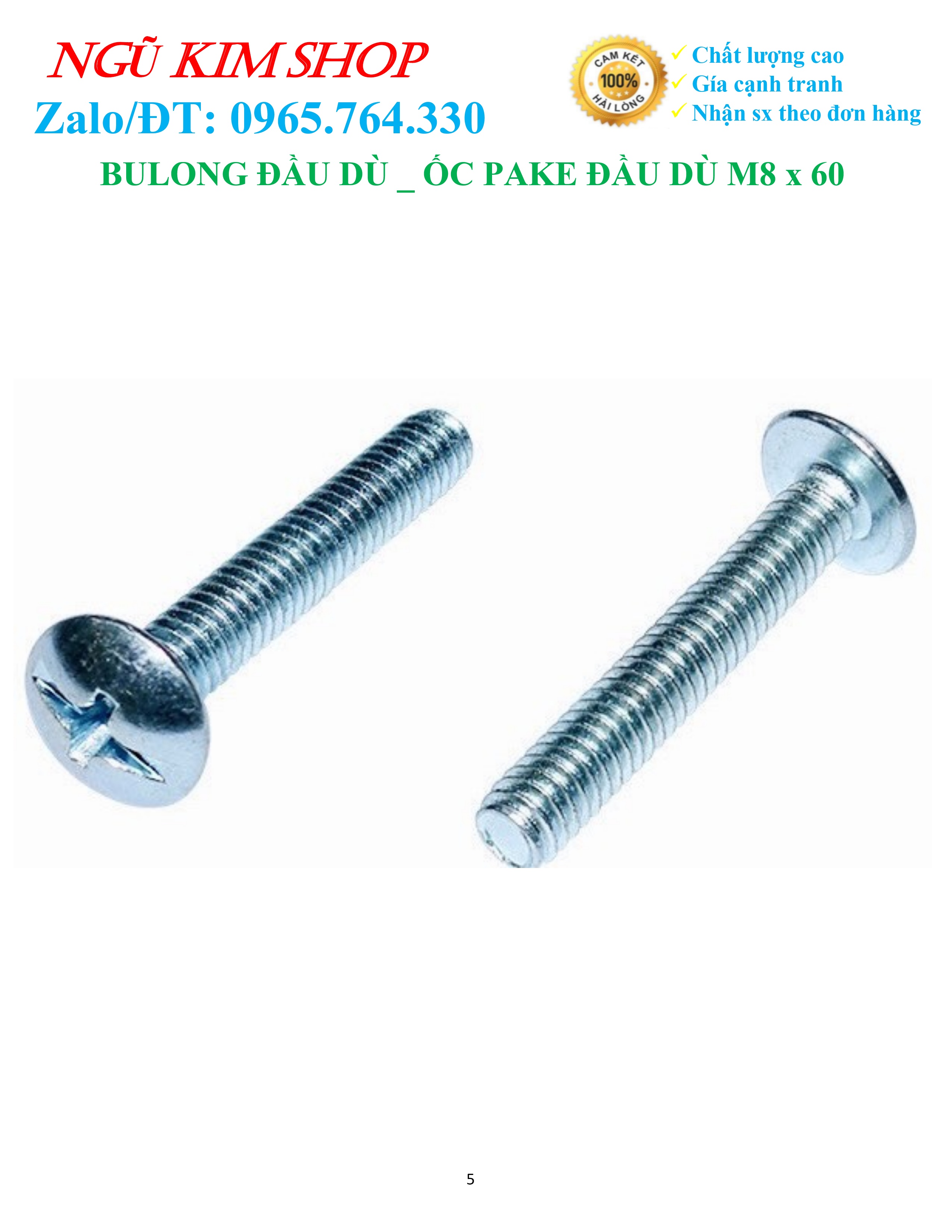BULONG ĐẦU DÙ _ ỐC PAKE ĐẦU DÙ M8 x 60
