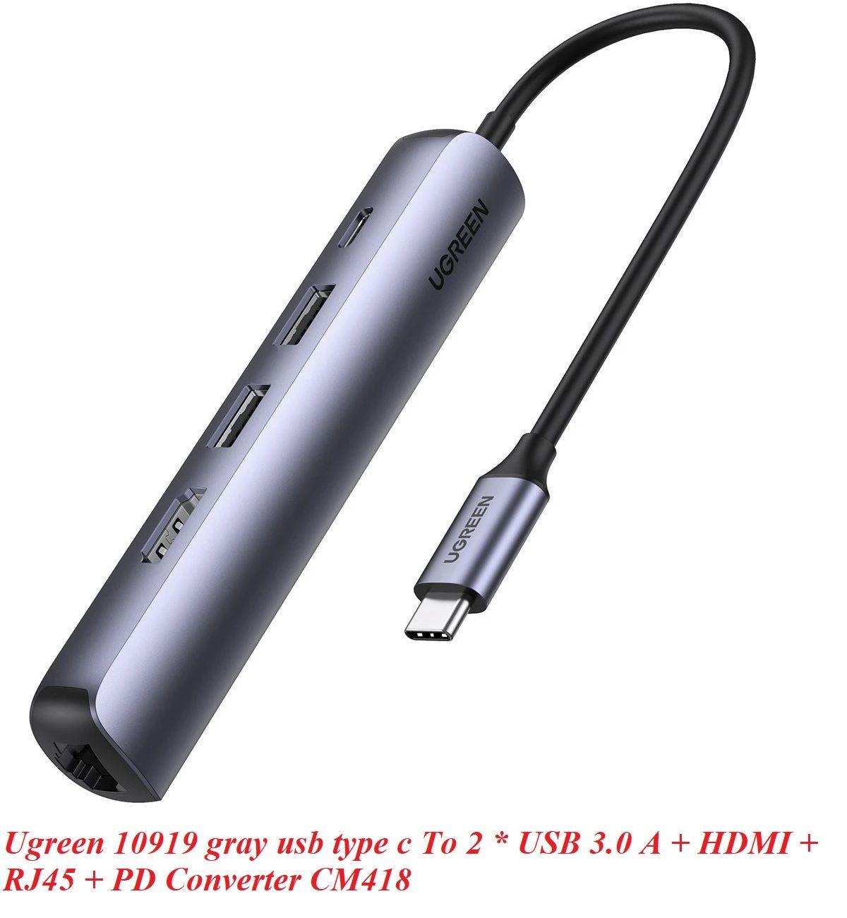 Ugreen UG10919CM418TK 5 trong 1 4K60Hz PD 100W 1000Mbps màu xám Bộ chuyển type c ra 2 * USB 3.0 A + HDMI + RJ45 giga + PD - HÀNG CHÍNH HÃNG