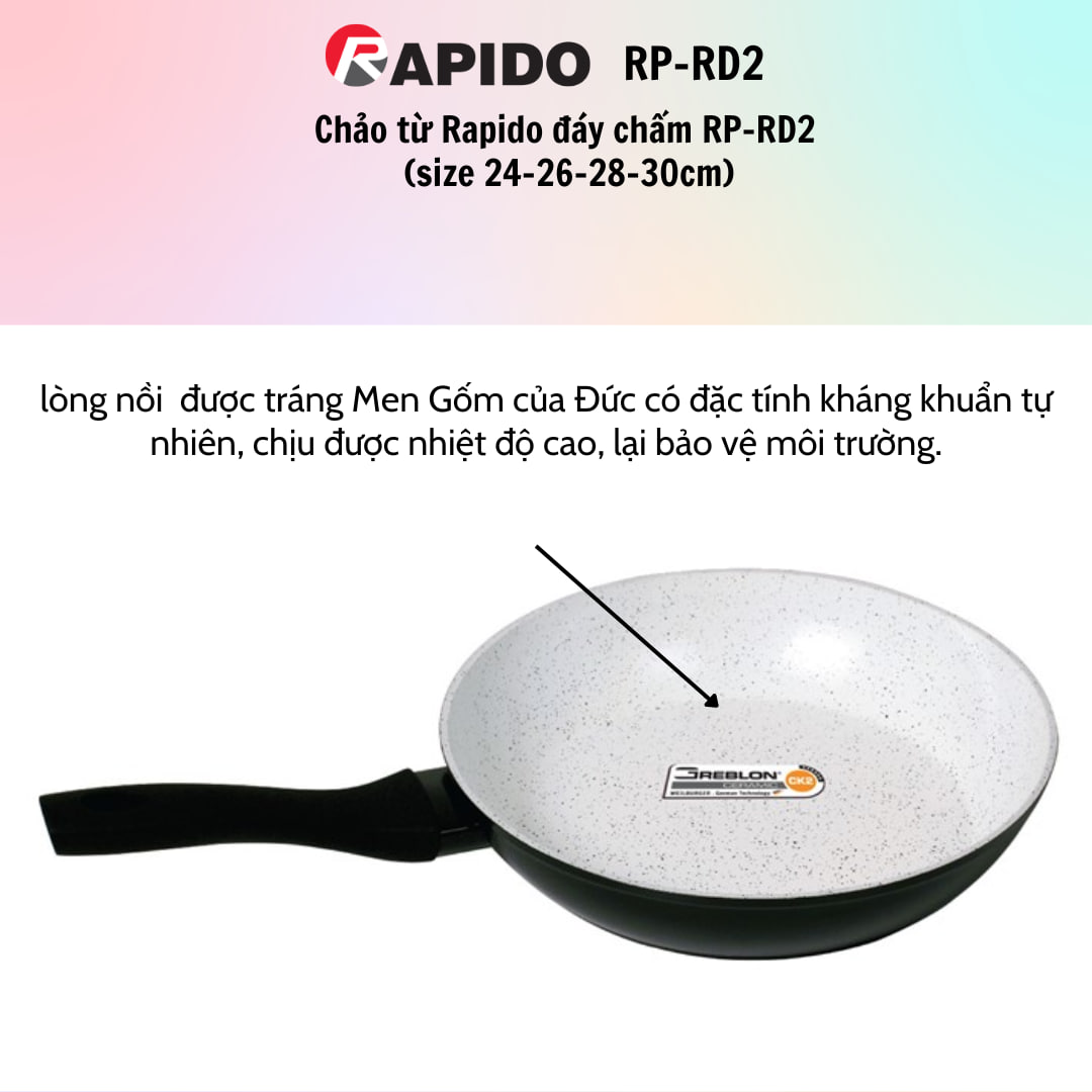 Chảo từ Rapido đáy chấm RP-RD2 dùng cho mọi loại bếp - (24-26-28-30cm) - HÀNG CHÍNH HÃNG
