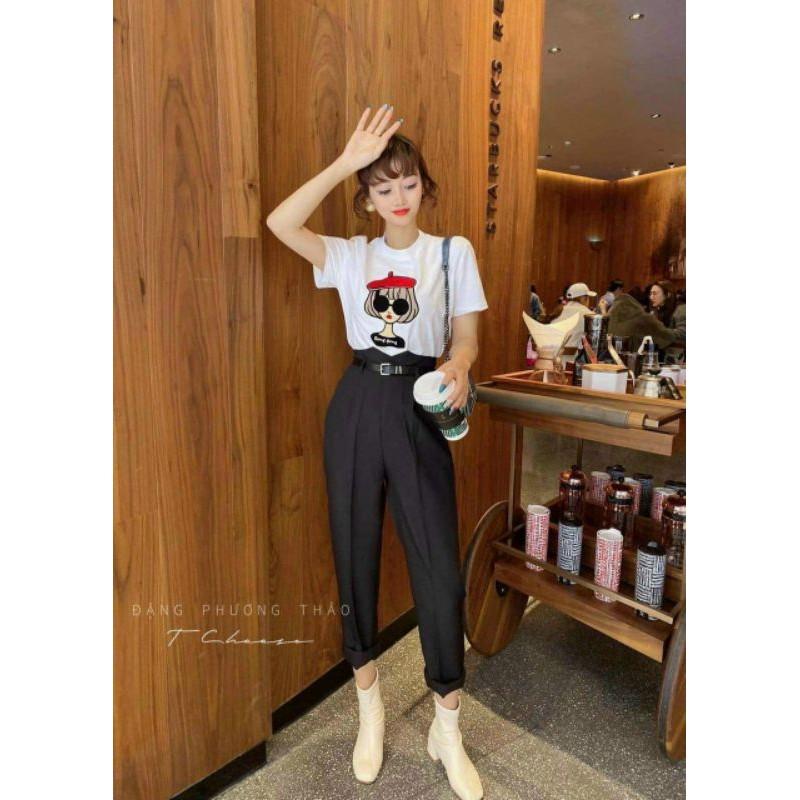 Quần baggy nữ cạp cao sẻ v,quần tây nữ lưng cao
