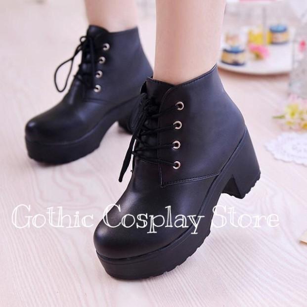 Giày Boot cổ cao Cosplay đế 7cm 2 màu trắng, đen