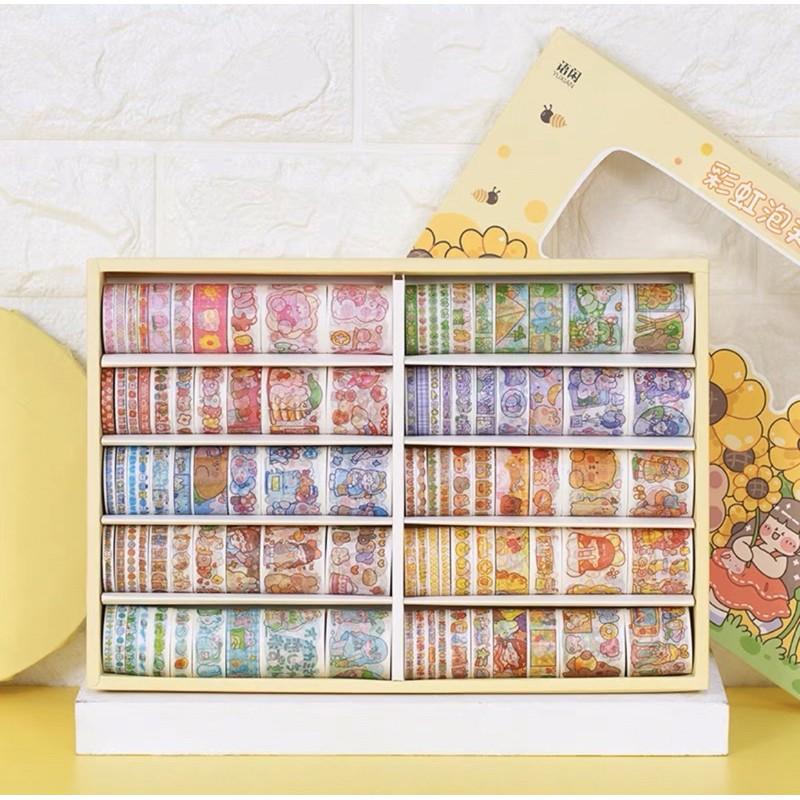 Hộp 100 cuộn washi tape dễ thương (có tách lẻ 20 cuộn)