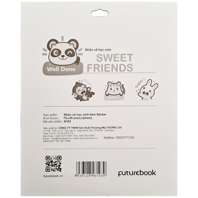 Nhãn Vở Học Sinh Sweet Friends Kèm Sticker - futurebook N103 (16 Nhãn)
