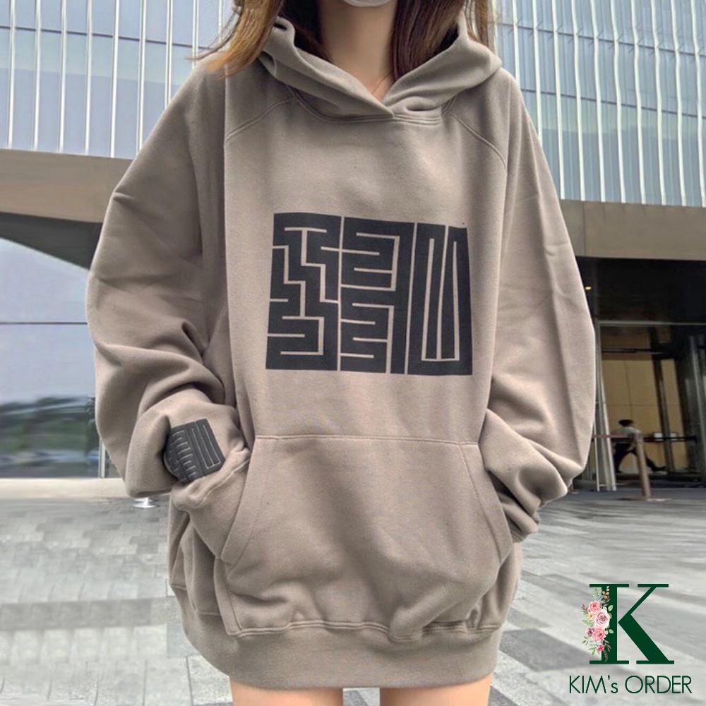 Áo hoodie nữ màu nâu xám dài tay phom rộng có mũ chất nỉ unisex phong cách Ulzzang Hàn Quốc