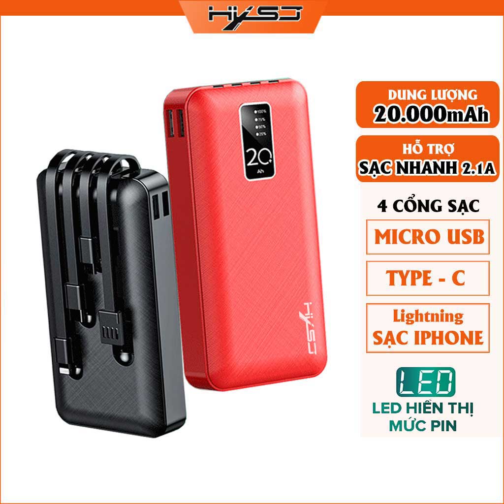 Pin Sạc Dự Phòng 20.000mAh HXSJ - 2 Cổng Sạc Vào Type-C/Micro Tích hợp sẵn 4 đầu sạc chuyên dụng tiện lợi - HÀNG CHÍNH HÃNG